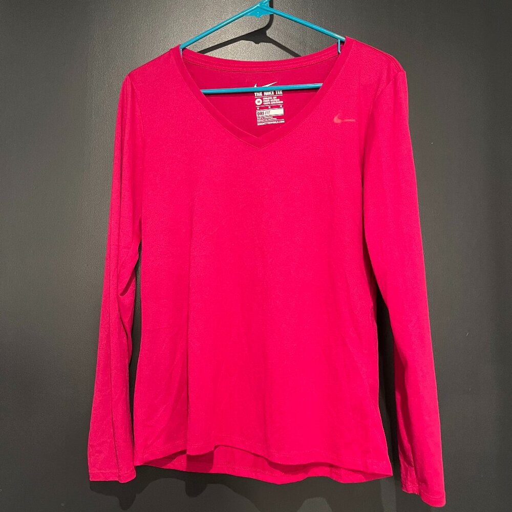 Hot Pink Nike Dri-FIT Athletic Cut Tee Long Sleeve Shirt Size Medium